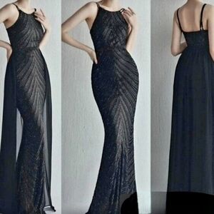 Black, O Neck Sleeveless, Detachable Skirt, Contrast Sequined Mermaid G…